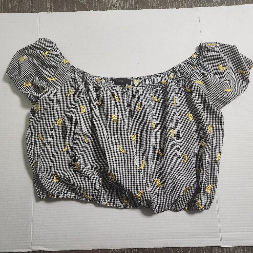 Forever 21 + Women's 3X Gingham Crop Top Black & White Short Sleeves Bananas